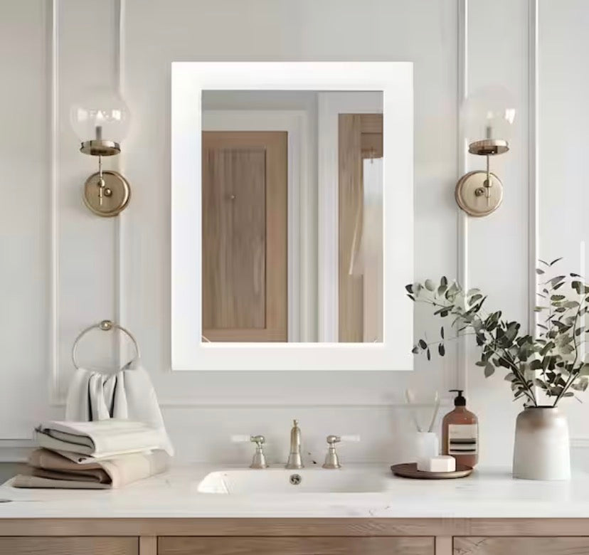 24 in. W x 32 in. H Simple Rectangular White Wood Frame Bathroom Mirror Vanity Mirror Wall Mirror/Floor Mirror