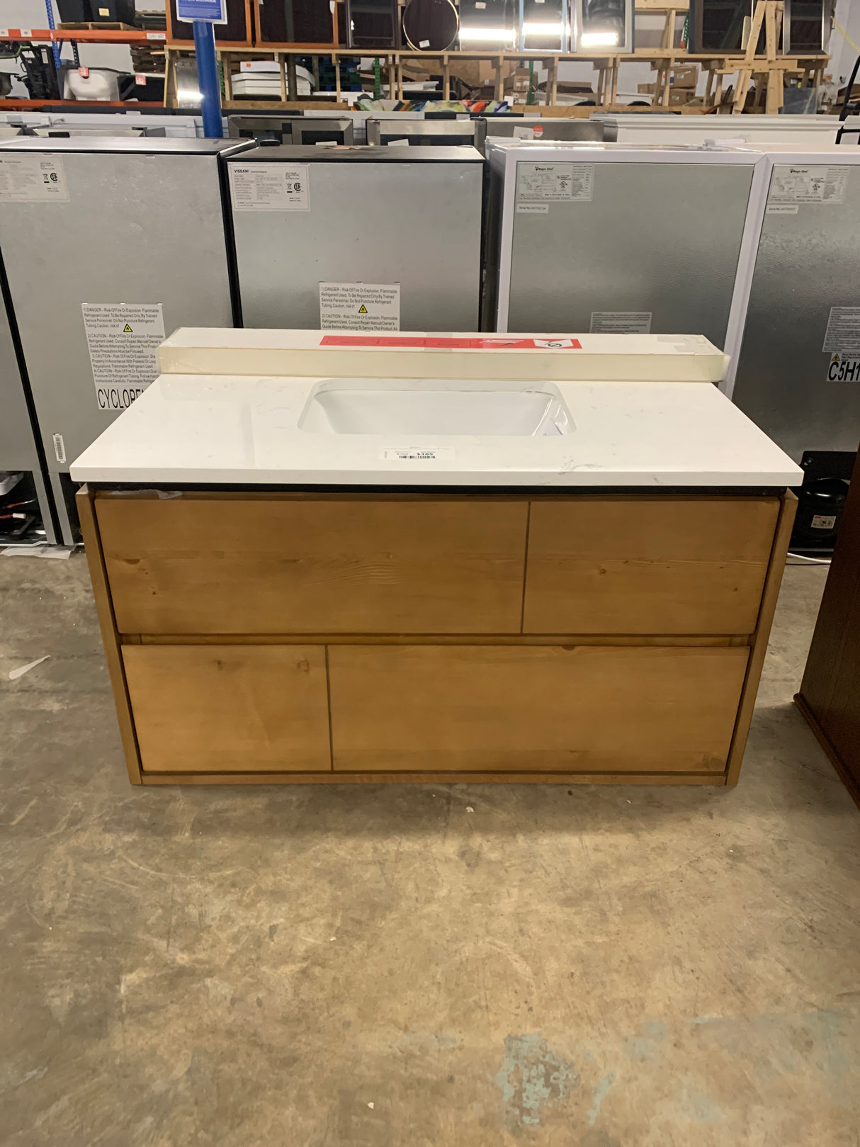 Ventford Reclaimed 36 in. Bath Vanity in Brushed Light Oak with Artificial Carrara Vanity Top with White Basin