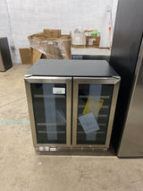 30 in. Dual Zone French Door 33 Bottle and 95 Can Wine and Beverage Cooler in Silver with Internal Blue LED Lighting