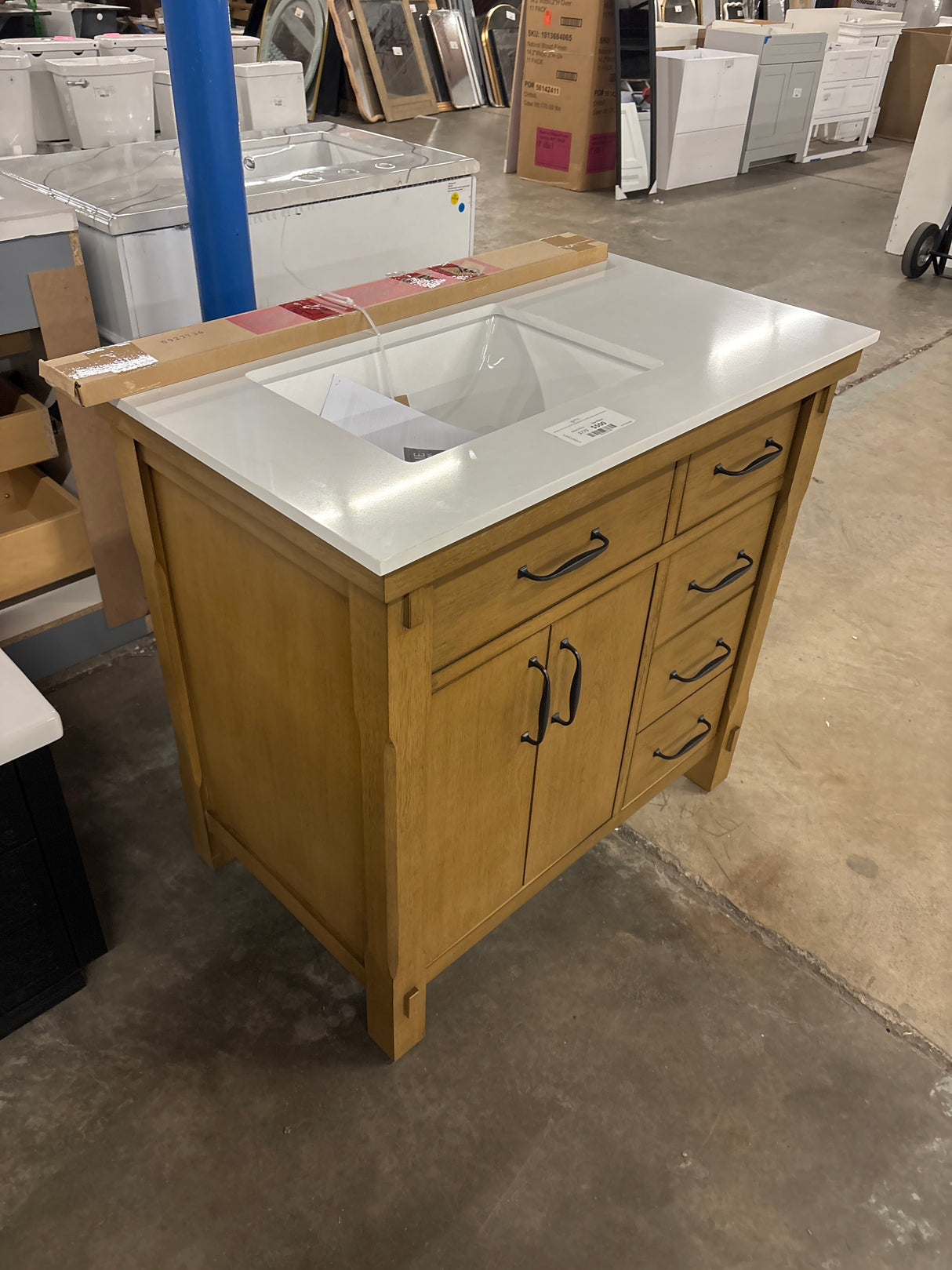 Bellington 36 in. W x 22 in. D x 34.5 in. H Bath Vanity in Almond Toffee with White Engineered Stone Top (Comes with 1 Free Toilet or Mirror Valued Up to $100)