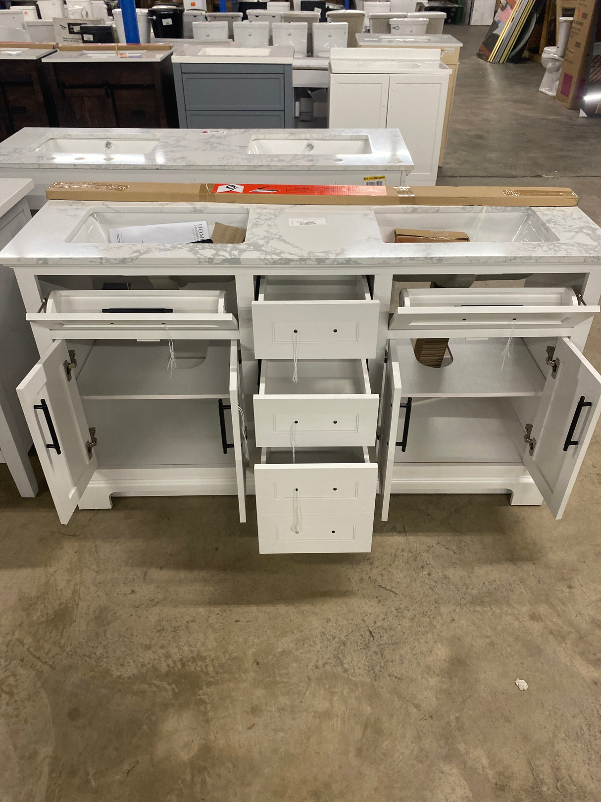 Doveton 60 in. W x 19 in. D x 34.50 in. H Bath Vanity in White with White Cultured Marble Top