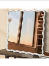 36 in. W x 36 in. H Square White Wood Framed Wavy Wall Mirror