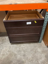 Shaker 36 in. W x 24 in. D x 34.5 in. H Assembled 3 Drawer Base Cabinet in Java