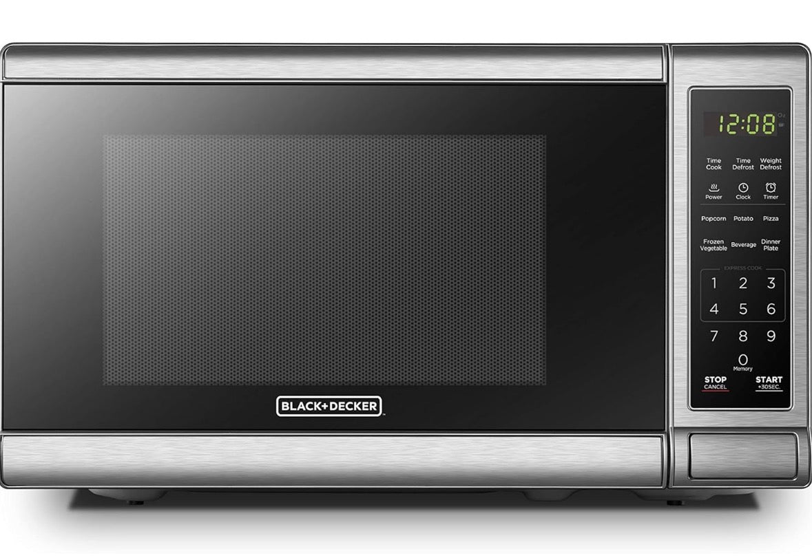0.7 cu. ft. 700 Watt Compact Countertop Microwave in Stainless Steel with Safety lock, One-Touch Button and Eco Mode