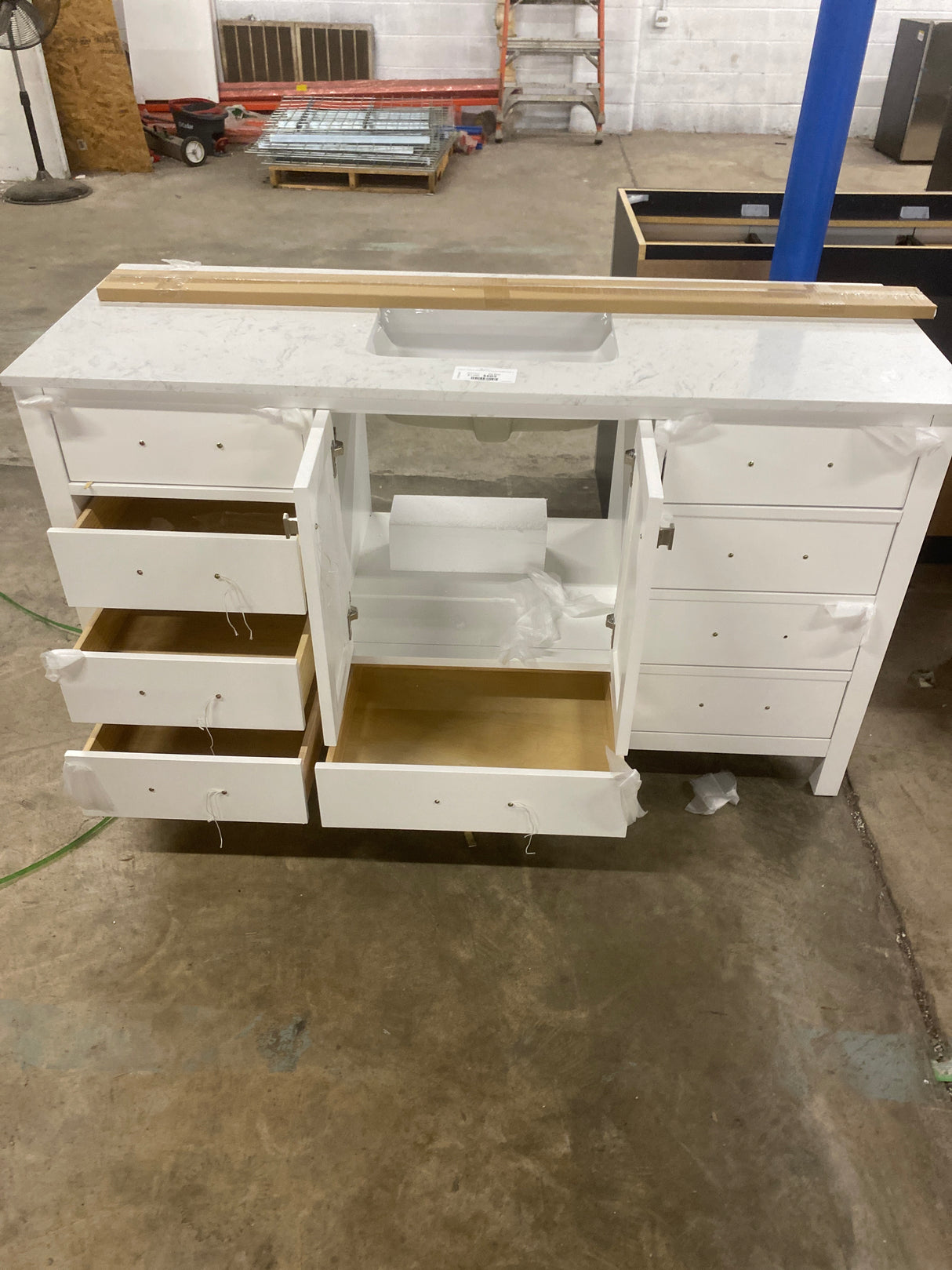 BathMist 60 in. W Single Sink Freestanding Bath Vanity in White with White Engineered Stone Top