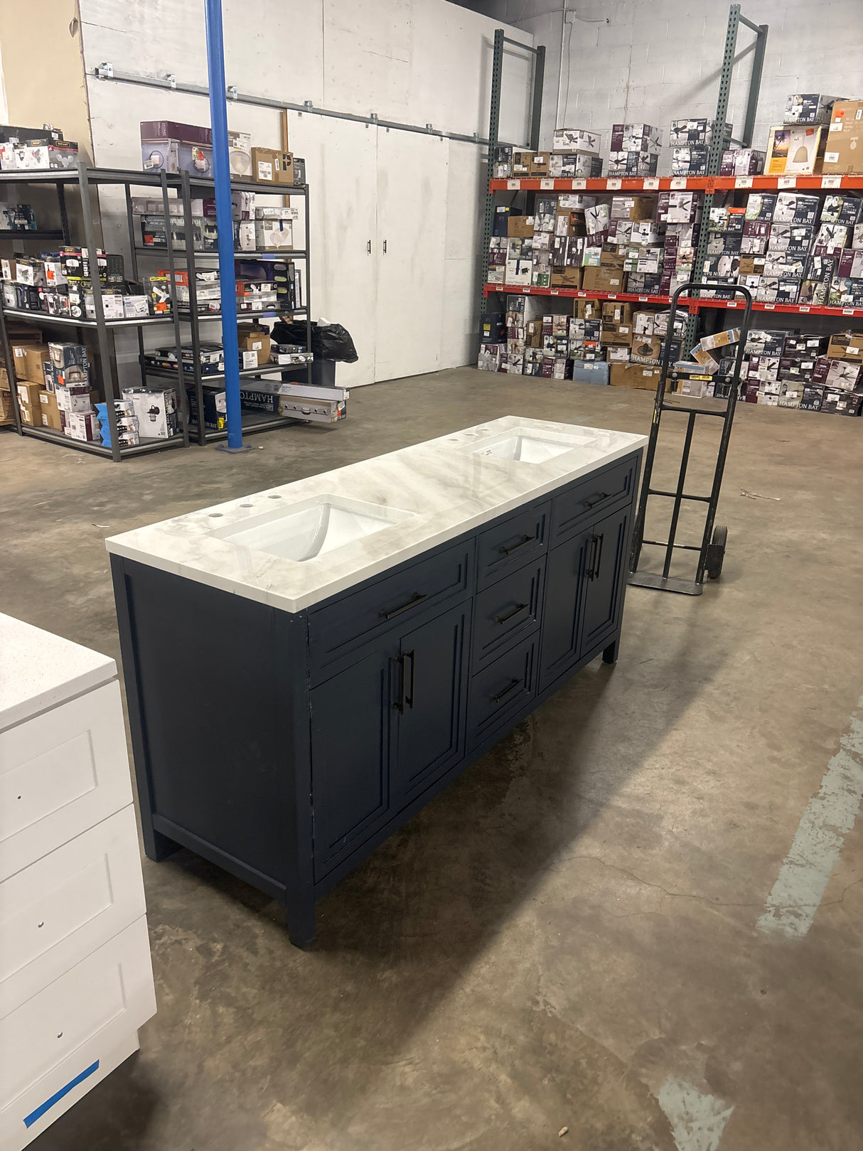 Mayfield 72 in. Double Sink Grayish Blue Bath Vanity with Epoxy’d White Engineered Stone Top (Assembled)
