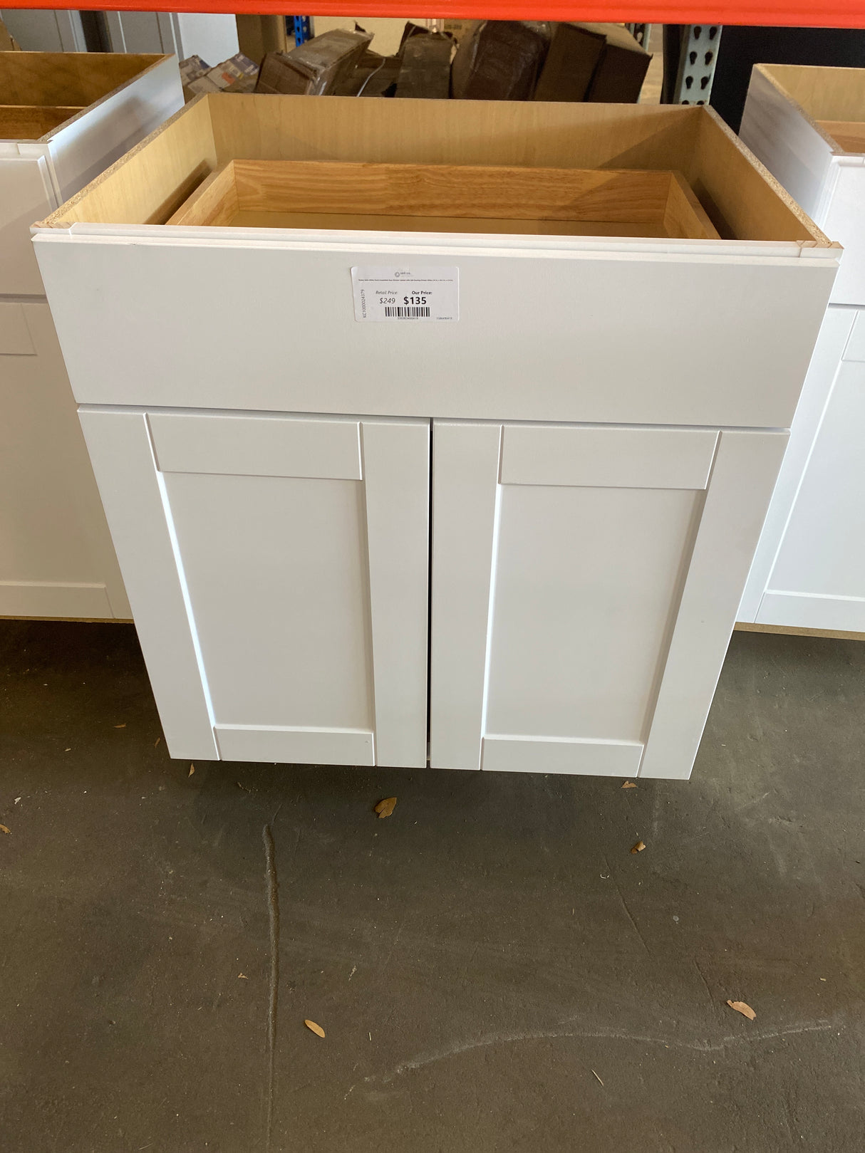 Shaker Satin White Stock Assembled Base Kitchen Cabinet with Ball-Bearing Drawer Glides (30 in. x 34.5 in. x 24 in.)