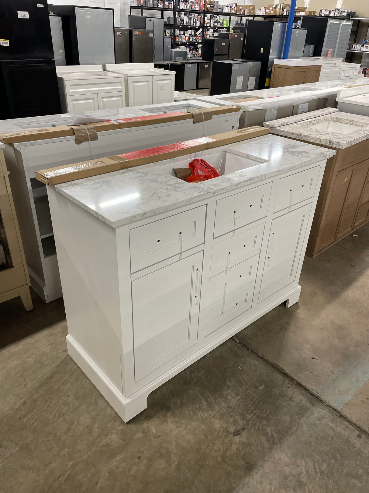 Doveton 48 in. W x 19 in. D x 34 in. H Single Sink Bath Vanity in White with White Engineered Marble Top