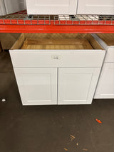 Shaker Satin White Stock Assembled Base Kitchen Cabinet with Ball-Bearing Drawer Glides (36 in. x 34.5 in. x 24 in.)