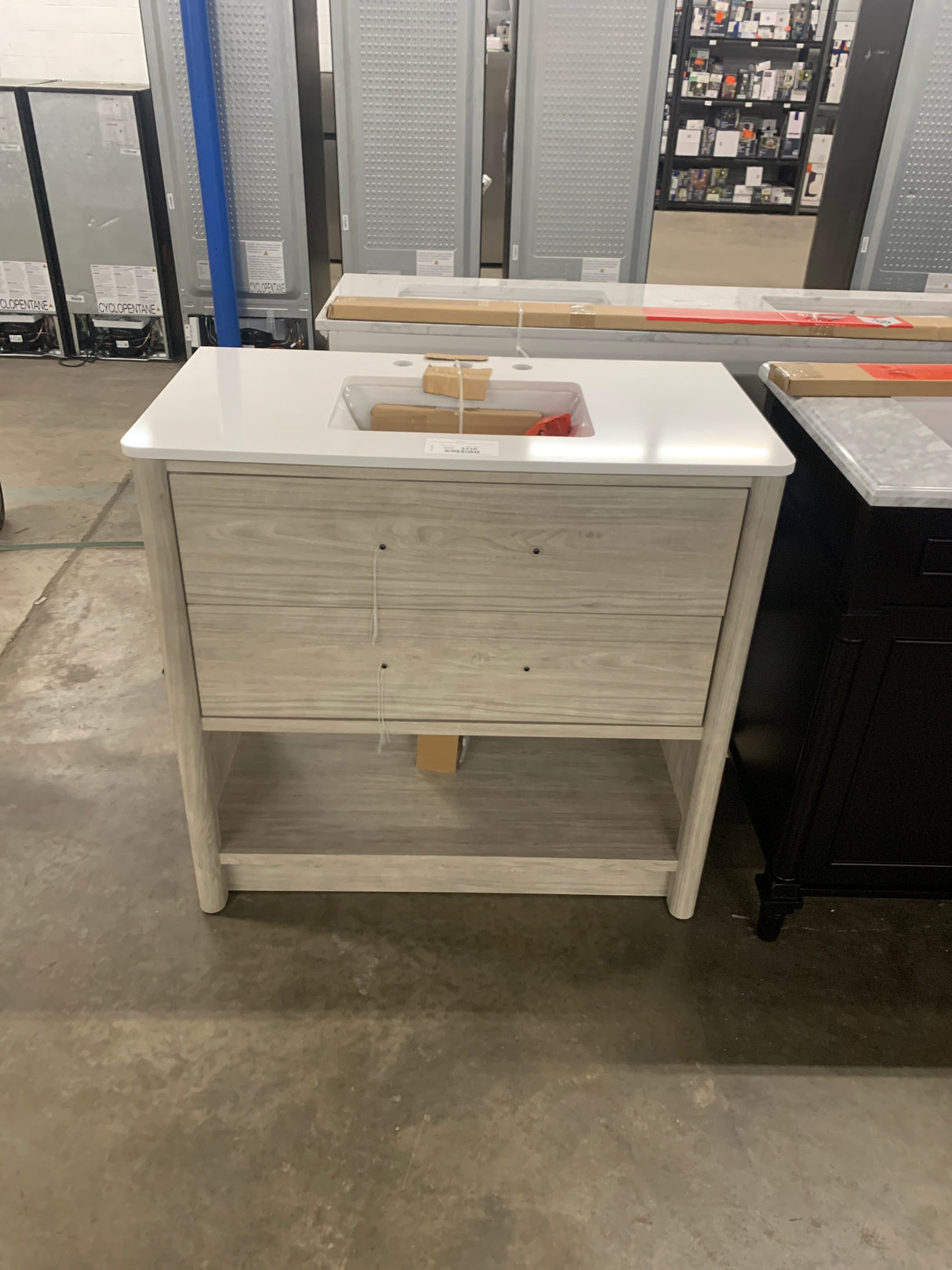 Camley 36 in. Single Sink Sandstorm Bath Vanity with White Engineered Stone Top (Assembled)