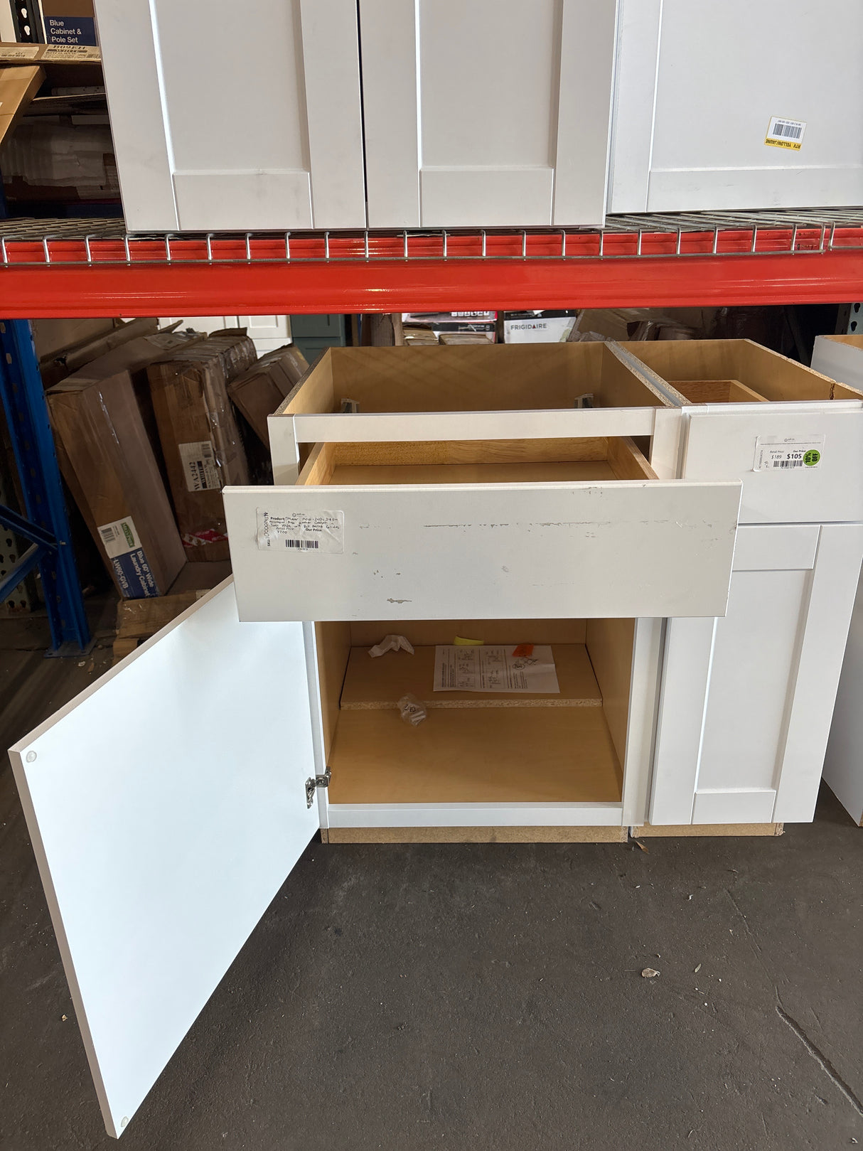 Shaker Satin White Stock Assembled Base Kitchen Cabinet with Ball-Bearing Drawer Glides (24 in. x 34.5 in. x 24 in.)