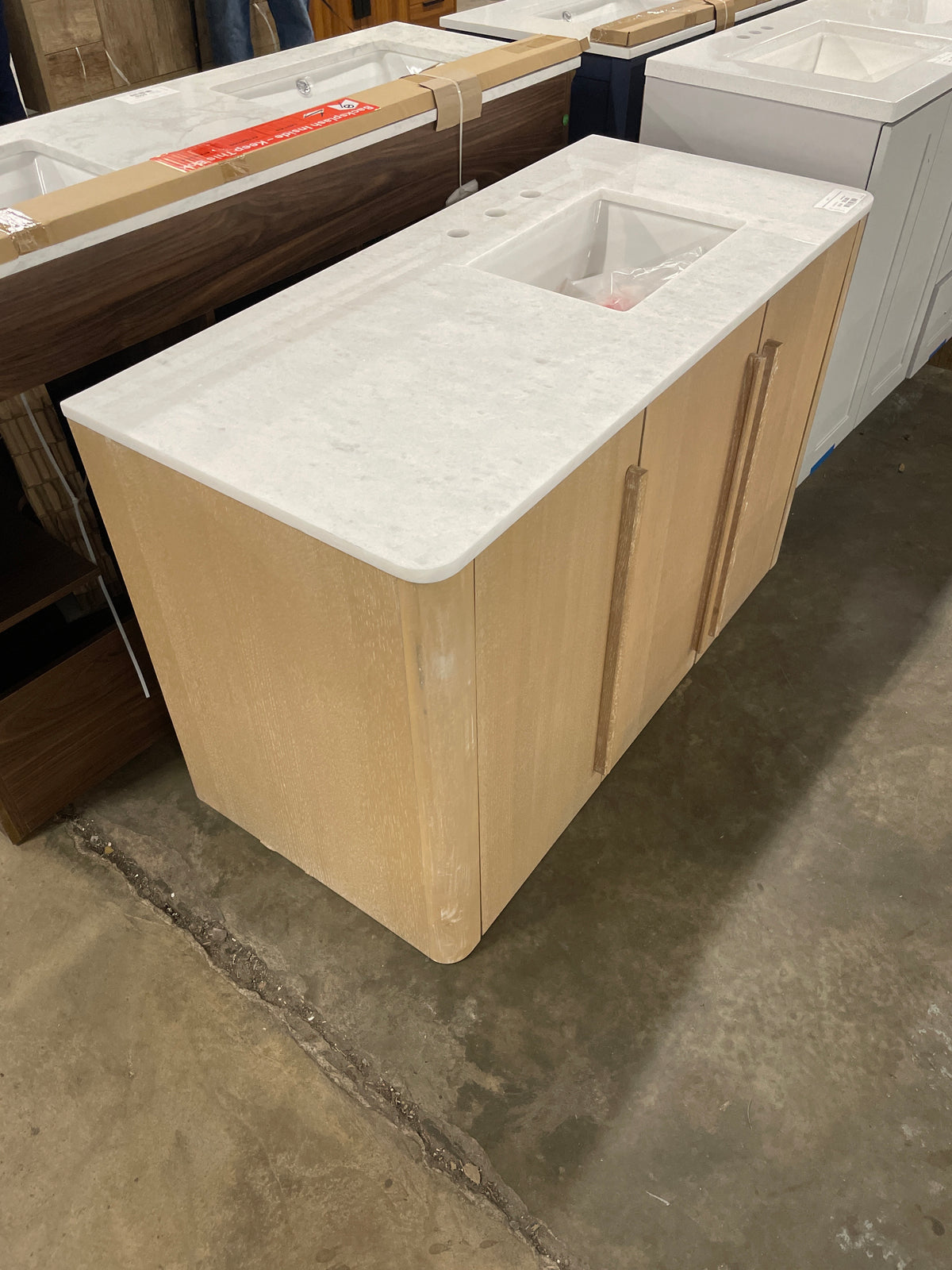 Cindybella 48 in. Single Sink Natural Bath Vanity with White Marble Top