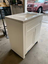 Clady 31 in. W x 19 in. D x 35 in. H Single Sink Freestanding Bath Vanity in White with Silver Ash Cultured Marble Top