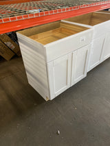 Shaker Satin White Stock Assembled Base Kitchen Cabinet with Ball-Bearing Drawer Glides (30 in. x 34.5 in. x 24 in.)