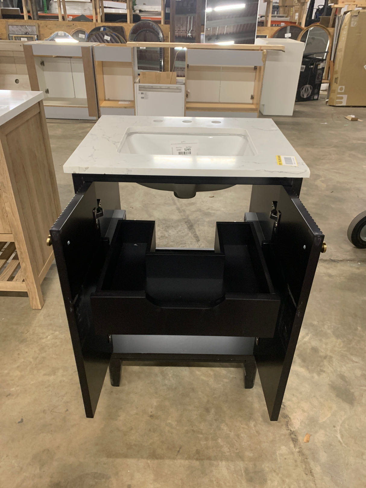 Sylvie 24 in. Single Sink Fluted Black Bath Vanity with Carrara Venato Engineered Stone Top (Assembled)