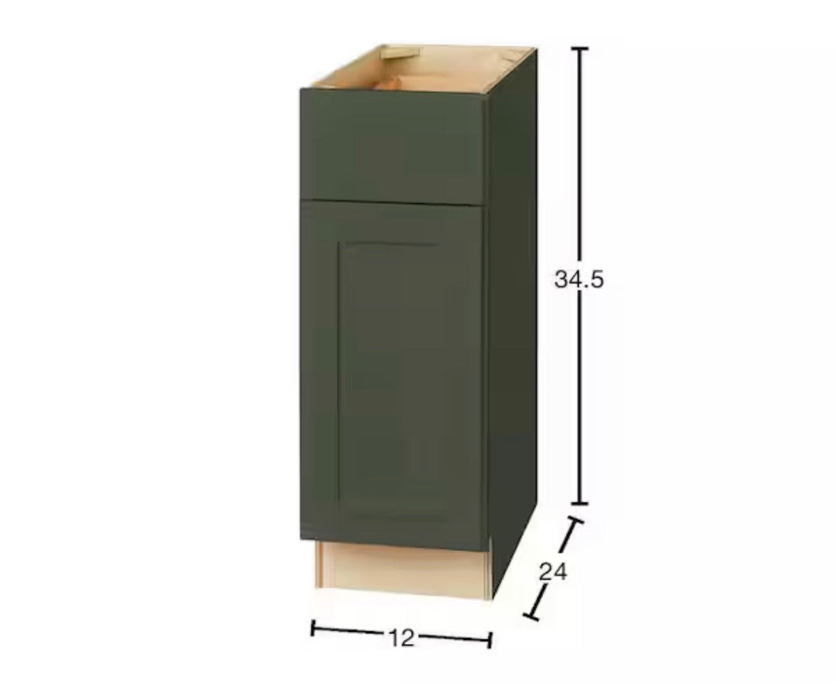 Avondale 12 in. W x 24 in. D x 34.5 in. H Ready to Assemble Plywood Shaker Base Kitchen Cabinet in Fern Green