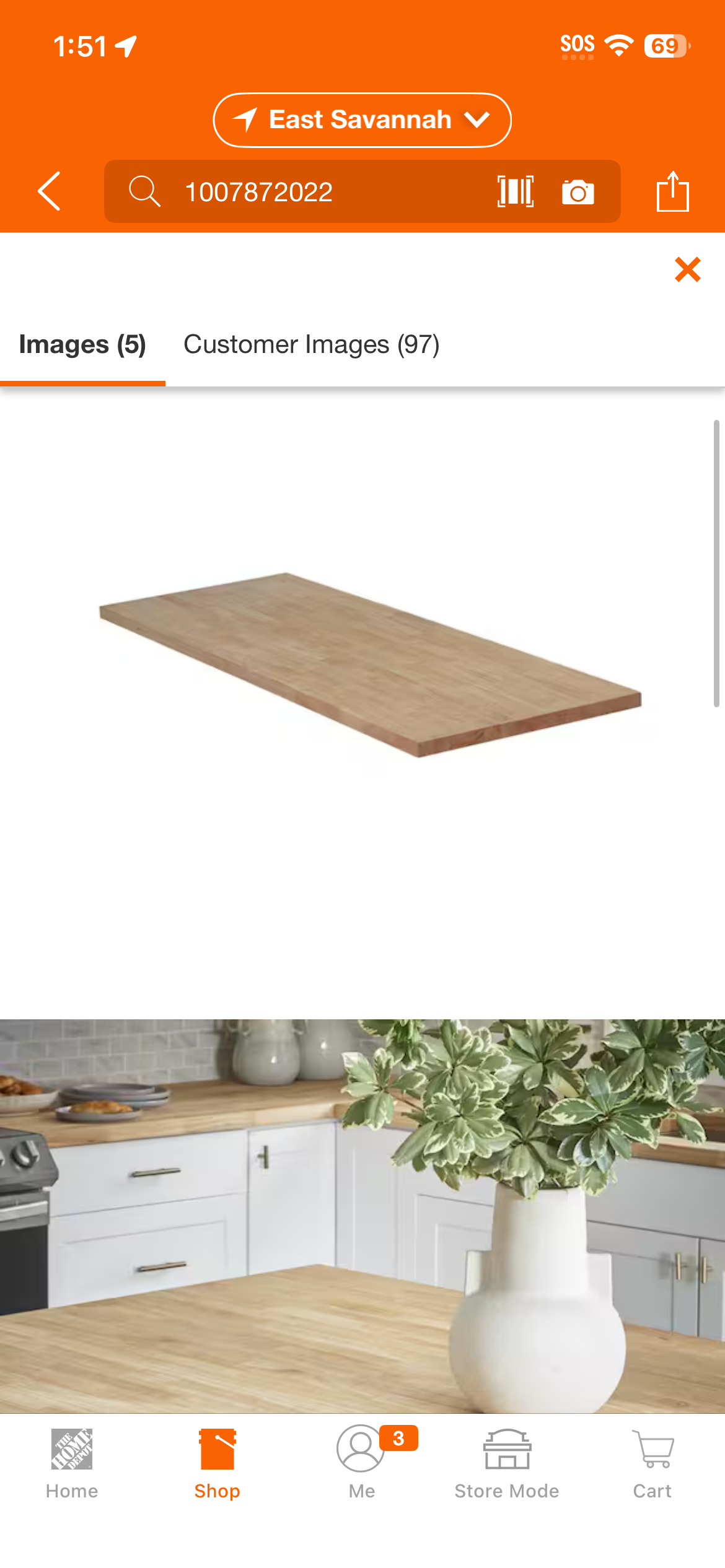6 ft. L x 25 in. D Unfinished Hevea Solid Wood Butcher Block Countertop With Square Edge