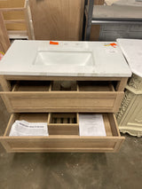 Autumn 36 in. W x 19 in. D x 34.5 in. H Single Sink Bath Vanity in Weathered Tan with White Engineered Stone Top