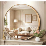 27.5 in. W x 27.5 in. H Round Modern Gold Aluminum Alloy Framed Bathroom Mirror Wall Mirror