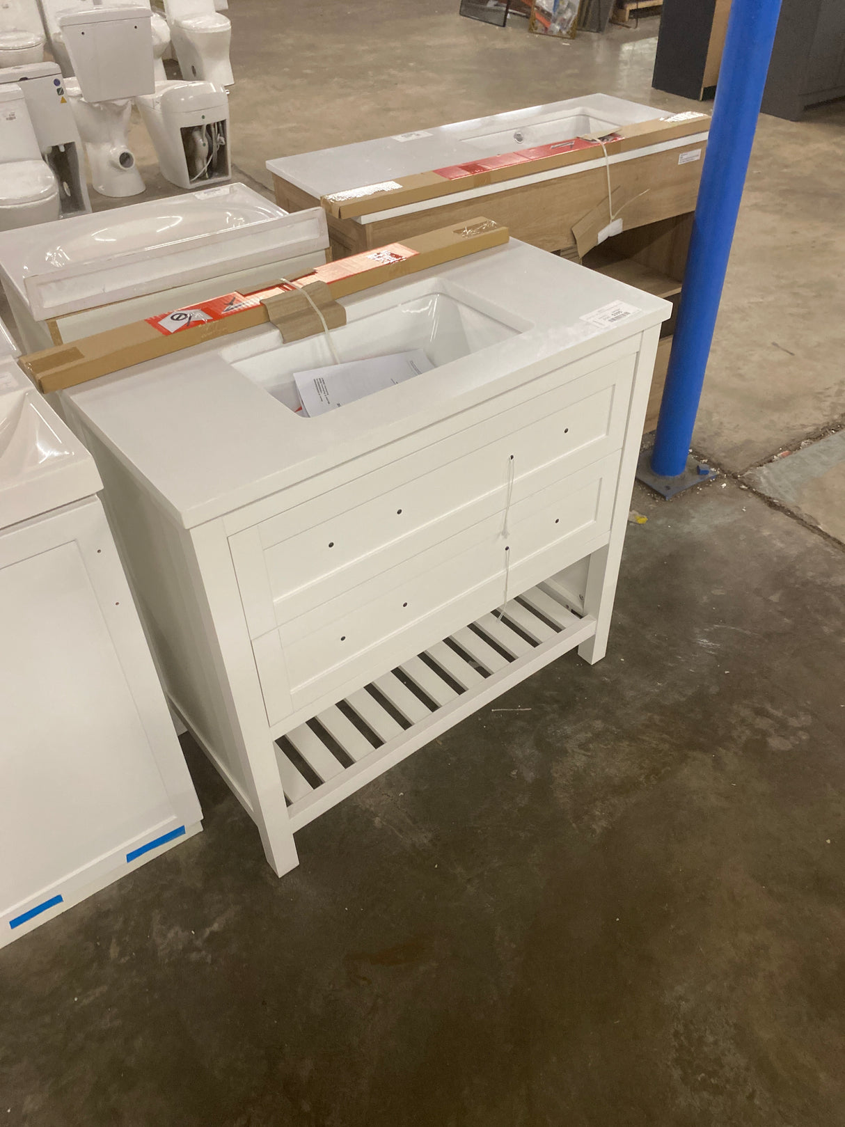 Autumn 36 in. W x 19 in. D x 34.5 in. H Single Sink Bath Vanity in White with White Engineered Stone Top