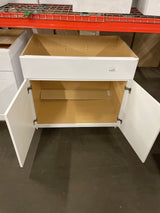 Shaker Satin White Stock Assembled Sink Base Kitchen Cabinet (36 in. x 34.5 in. x 24 in.)