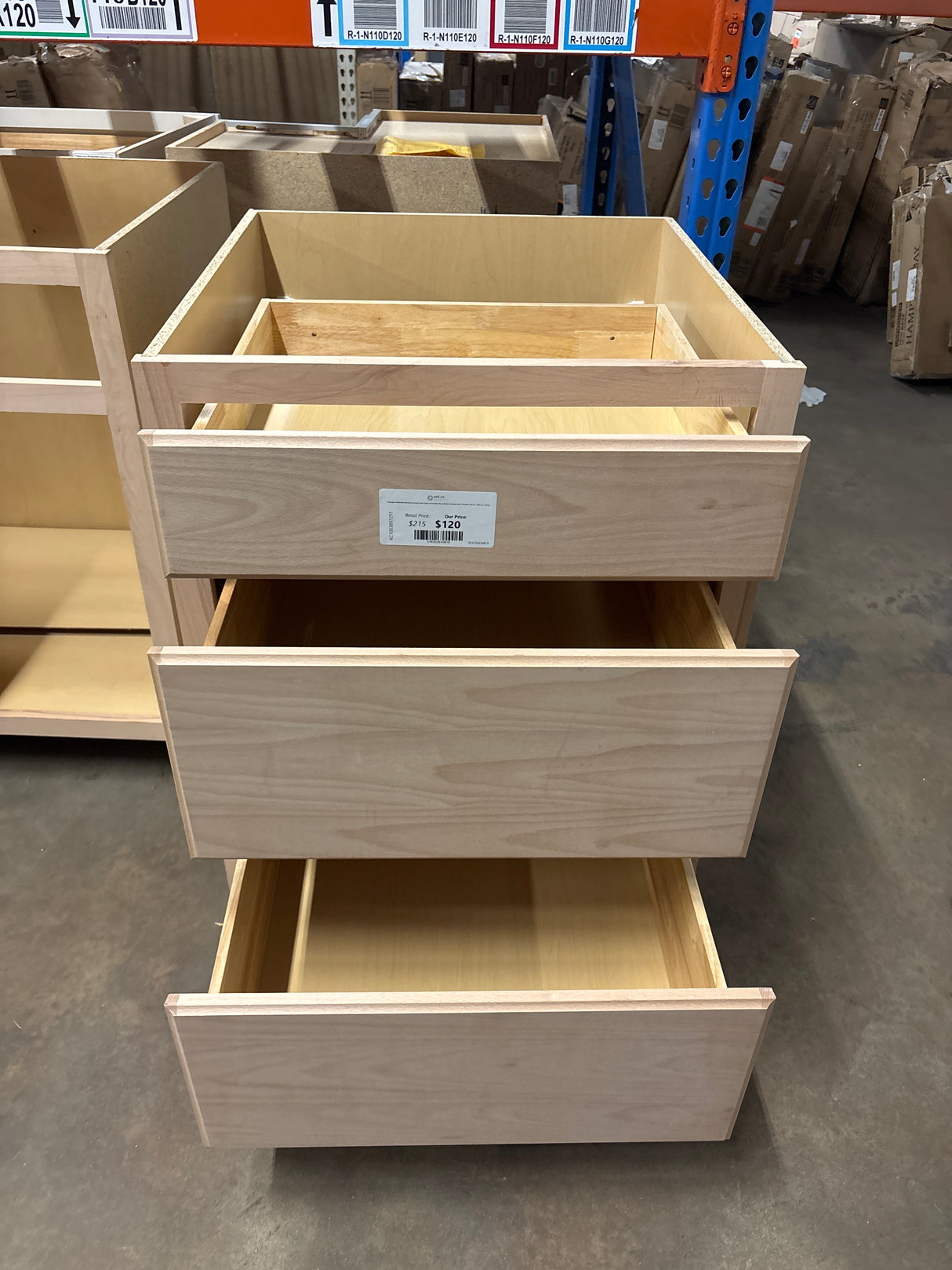 Hampton Unfinished Beech Recessed Panel Stock Assembled Base Kitchen Cabinet with 3 Drawers (24 in. x 34.5 in. x 24 in.)