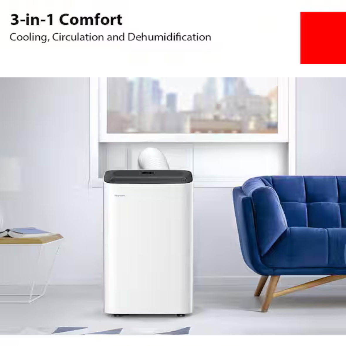 8,000 (DOE) BTU Portable Air Conditioner Cools 350 sq. ft. with Dehumidifier and Remote Control in White