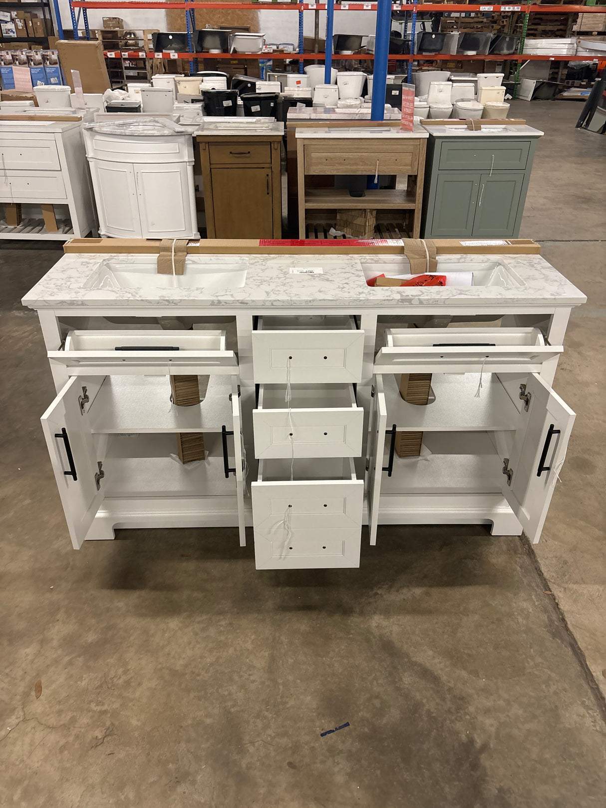 Doveton 60 in. W x 19 in. D x 34.50 in. H Bath Vanity in White with White Cultured Marble Top