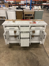 Doveton 60 in. W x 19 in. D x 34.50 in. H Bath Vanity in White with White Cultured Marble Top