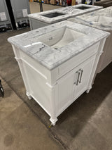 Aberdeen 30 in. W x 22 in. D x 34 in. H Single Sink Bath Vanity in White with Epoxied Carrara Marble Top (comes with one free toilet or mirror valued up to $100)