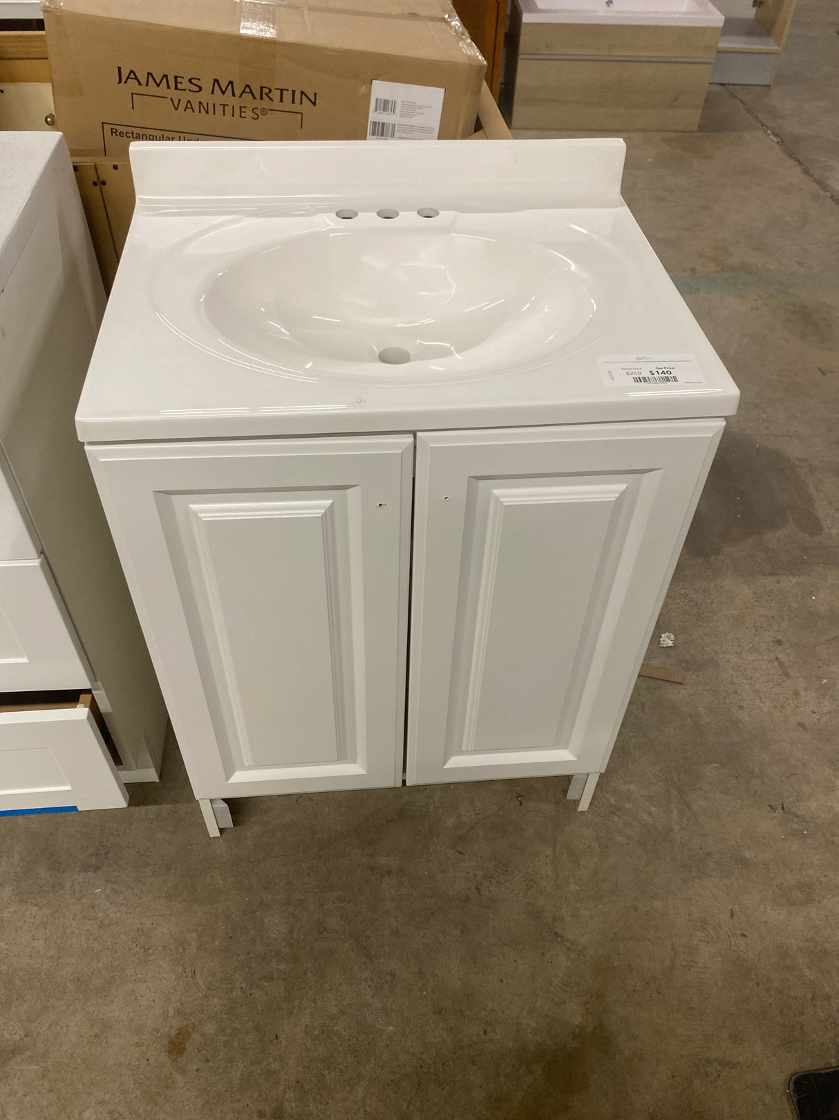 Everdean 25 in. W x 19 in. D x 34 in. H Single Sink Freestanding Bath Vanity in White with White Cultured Marble Top