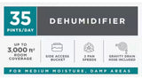 35 pt. Dehumidifier up to 3,000 sq. ft. ENERGY STAR for Basement, Garage, or Wet Rooms in White