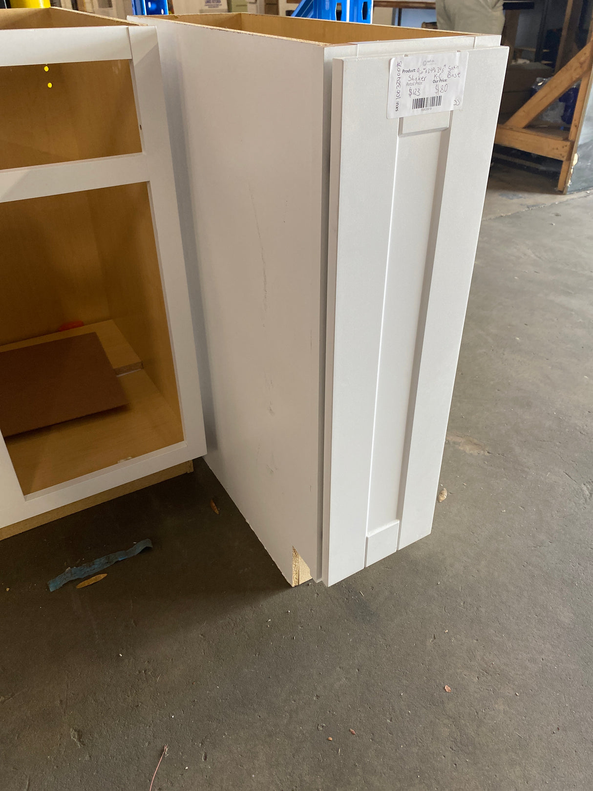 Shaker Satin White Stock Assembled Base Kitchen Cabinet (9 in. x 34.5 in. x 24 in.)