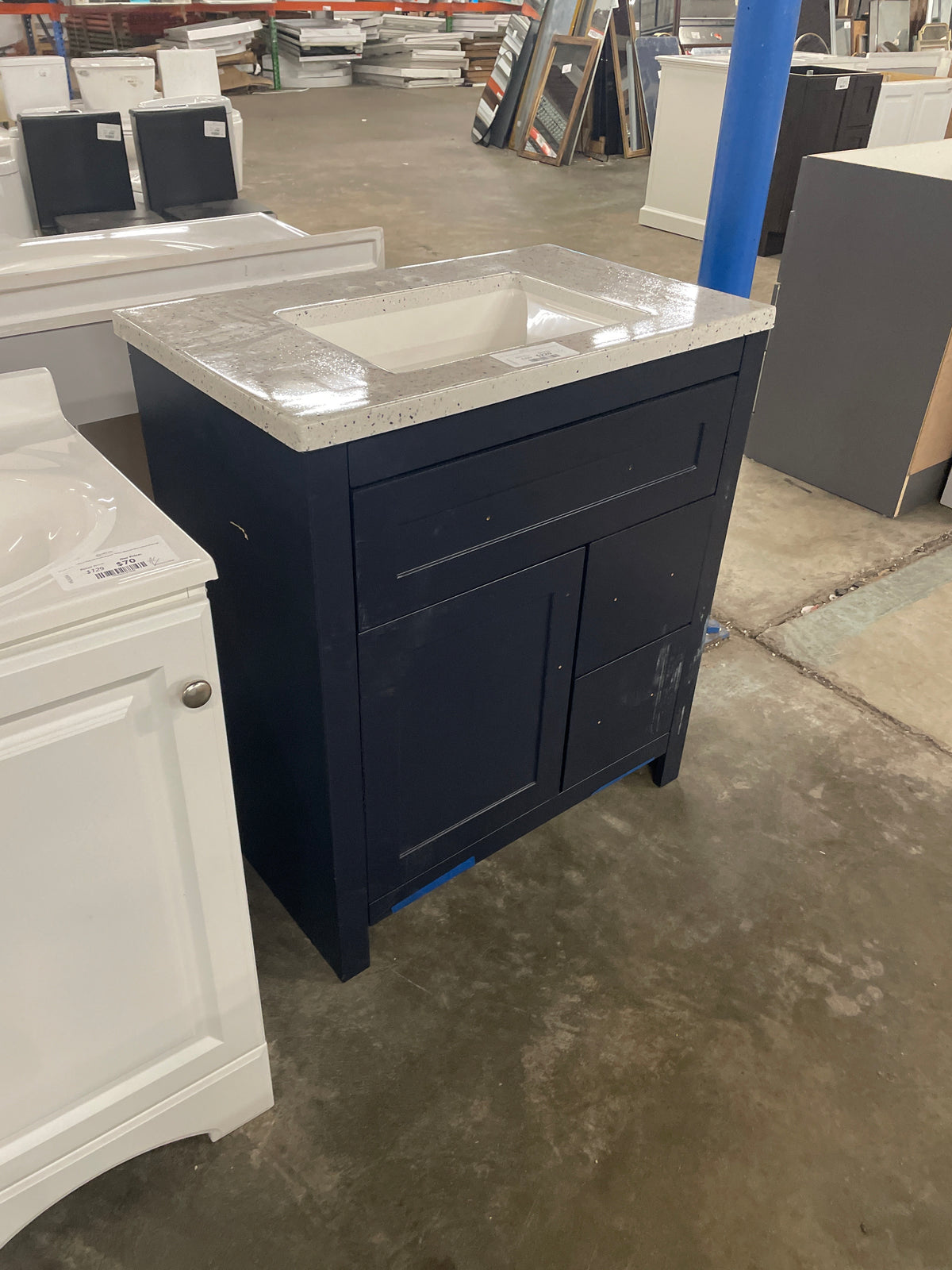Clady 31 in. W x 19 in. D x 35 in. H Single Sink Bath Vanity in Deep Blue with Silver Ash Cultured Marble Top