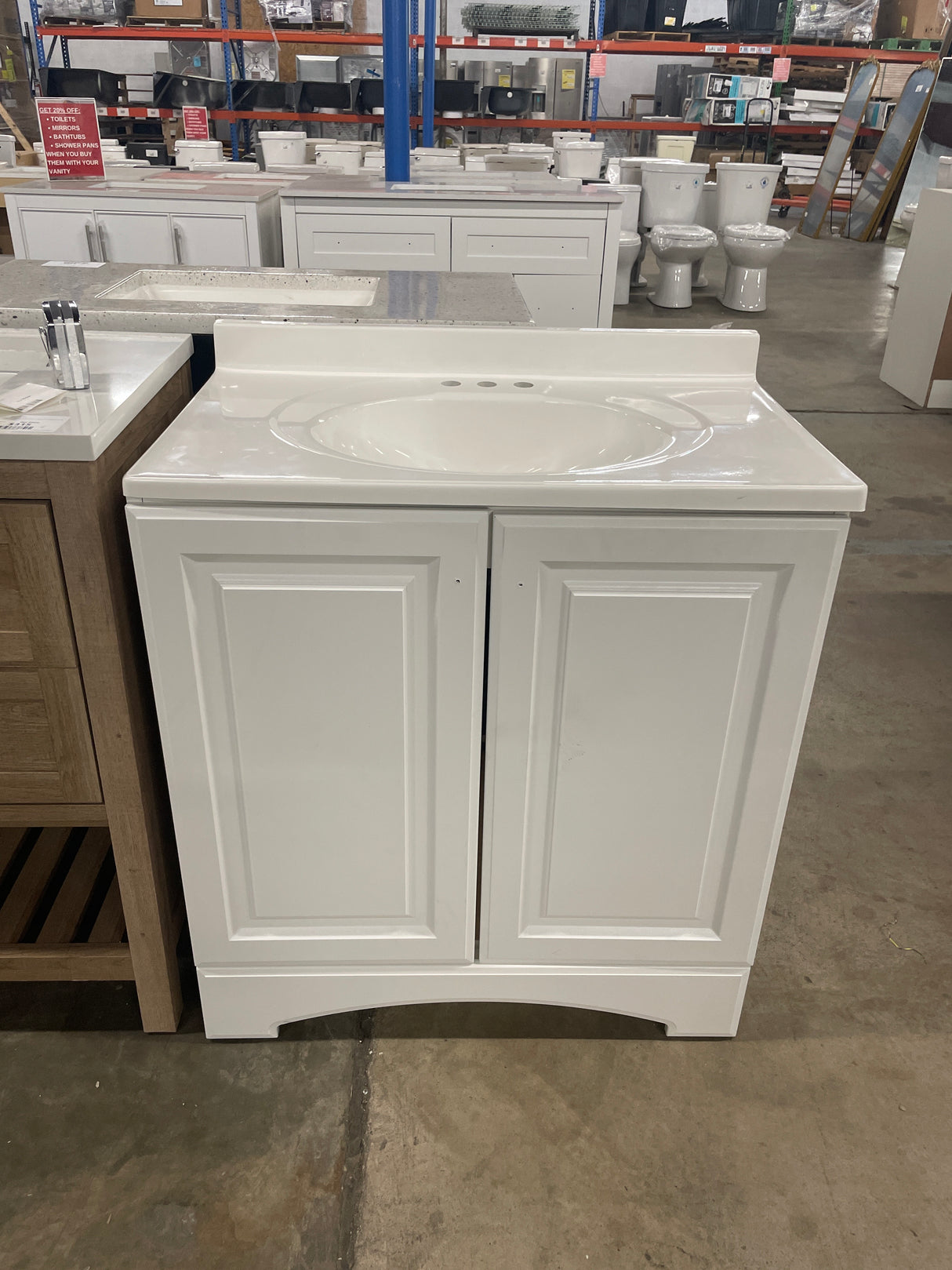 31 in. W x 19 in. D x 35 in. H Single Sink Freestanding Bath Vanity in White with White Cultured Marble Top
