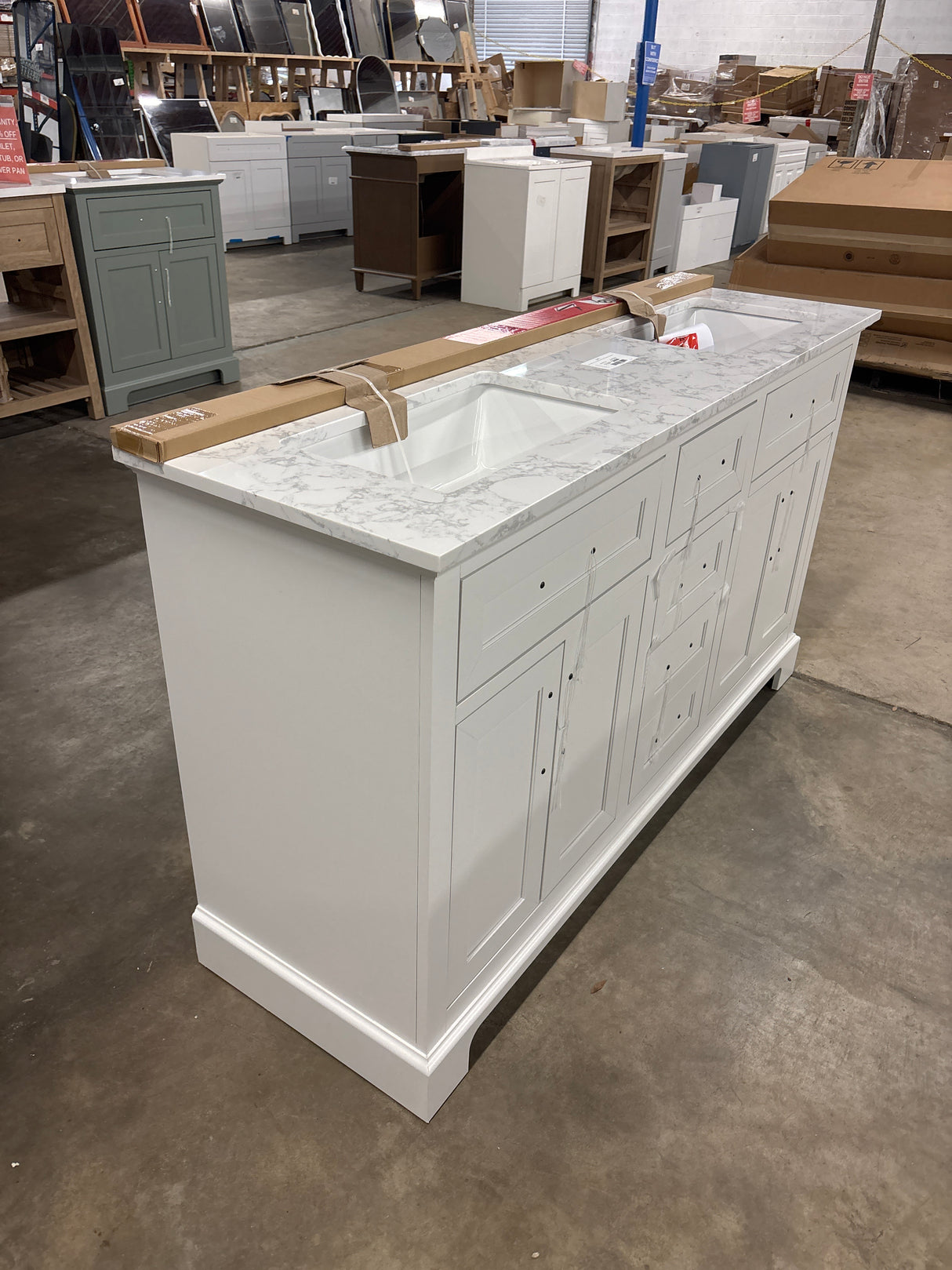 Doveton 60 in. W x 19 in. D x 34.50 in. H Bath Vanity in White with White Cultured Marble Top