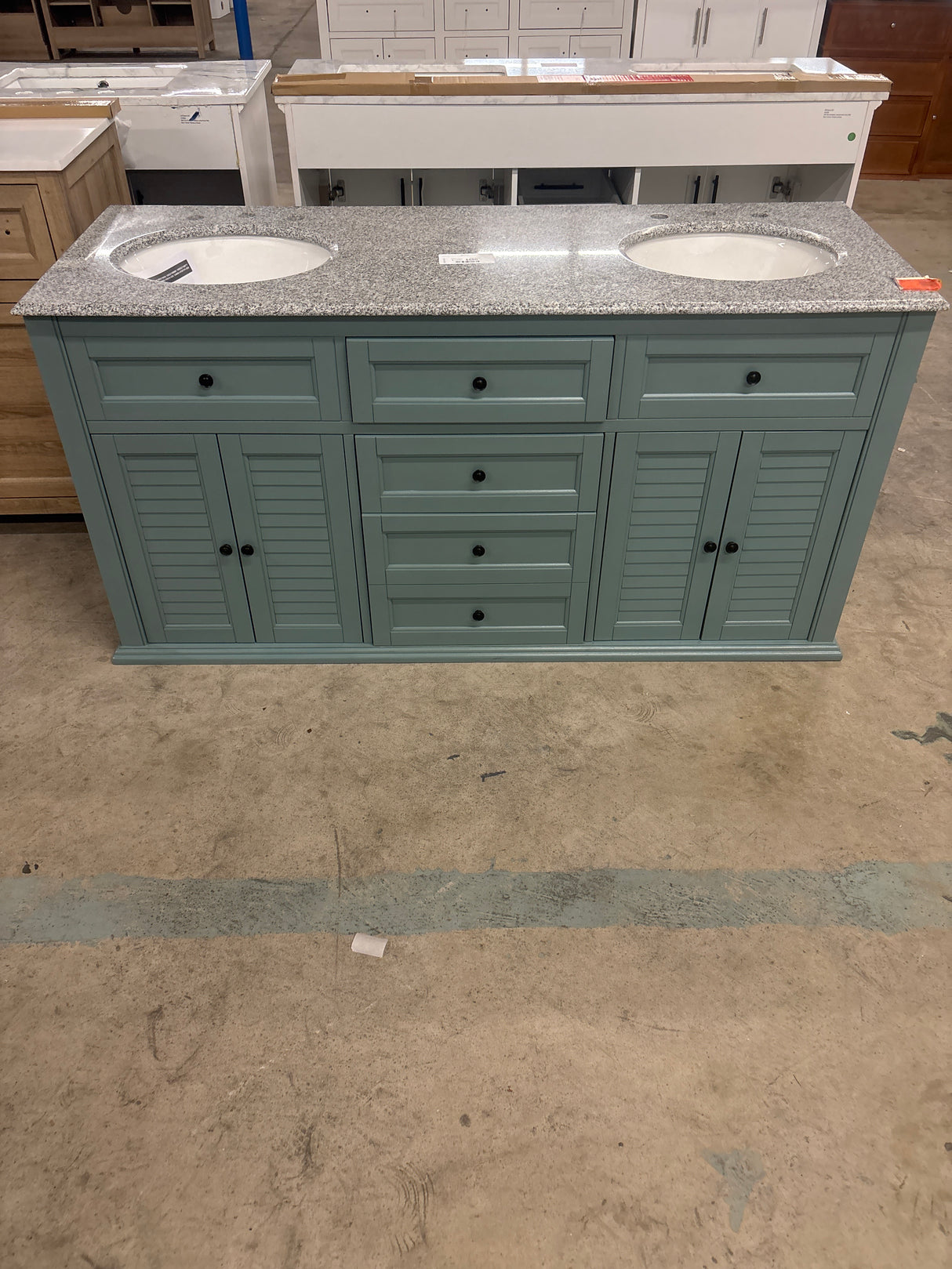 Hamilton Shutter 61 in. W x 22 in. D Double Bath Vanity in Sea Glass with Granite Vanity Top in Gray with White Sink