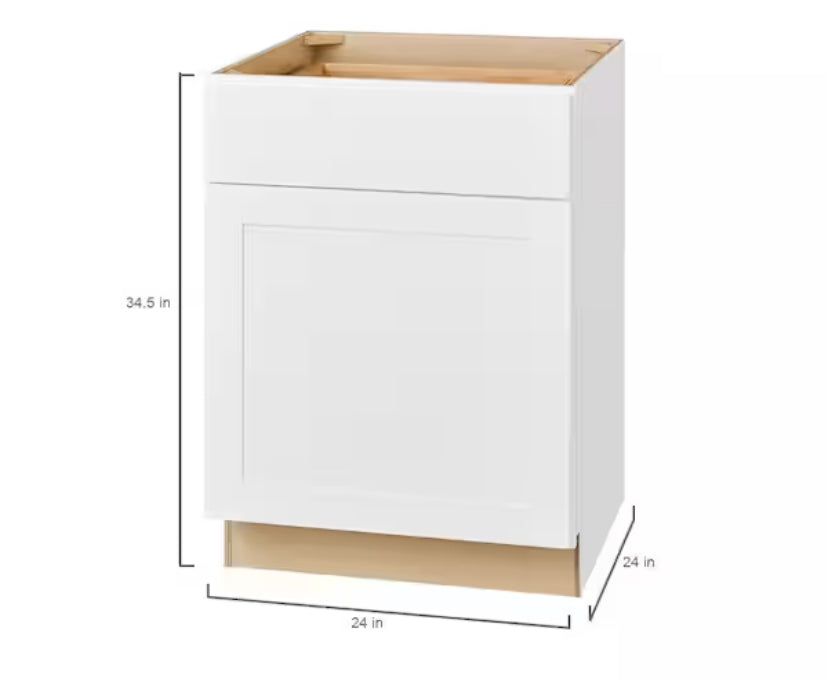 Avondale Shaker Alpine White Quick Assemble Plywood 24 in Base Kitchen Cabinet (24 in W x 24 in D x 34.5 in H)