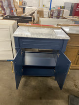 Aberdeen 30 in. x 22 in. D x 34.5 in. H Bath Vanity in Midnight Blue with White Carrara Marble Top
