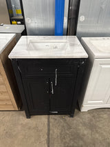 Beaufort 24 in. W x 19 in. D x 34 in. H Single Sink Bath Vanity in Ebony Wood with White Engineered Stone Top