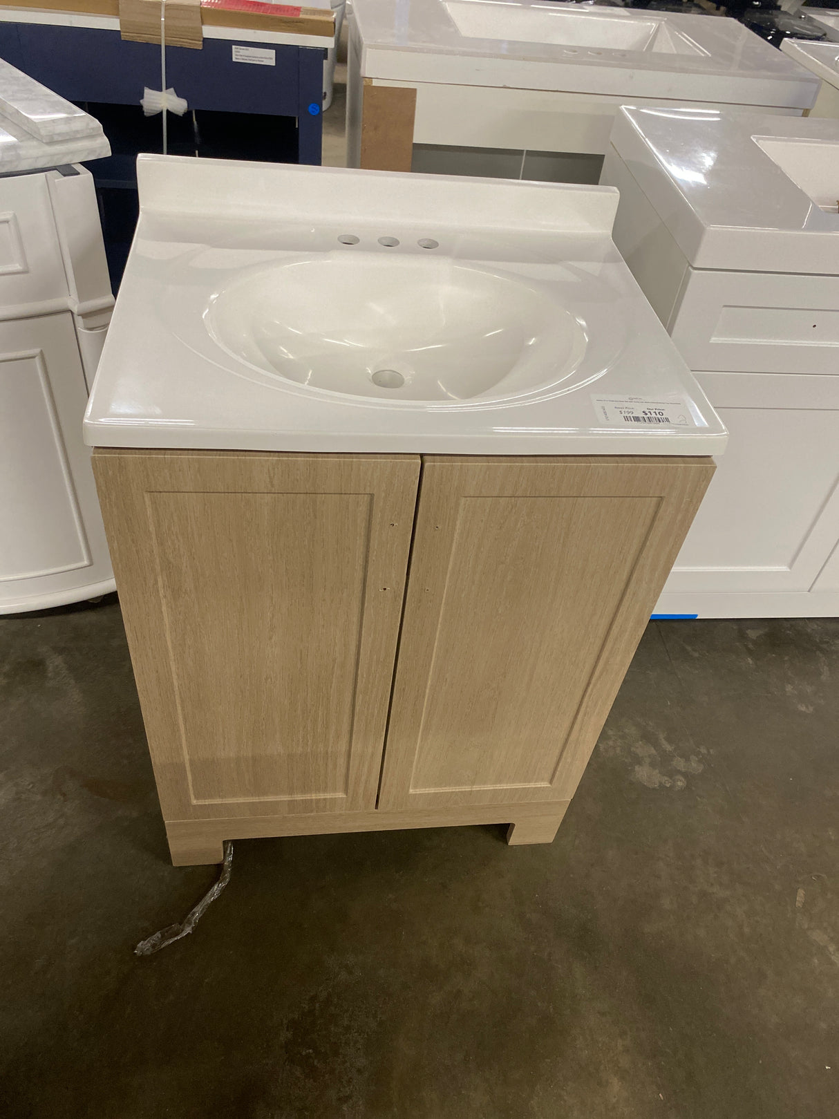 Oakley 25 in. Single Sink Beige Oak Bath Vanity with White Cultured Marble Top (Assembled)