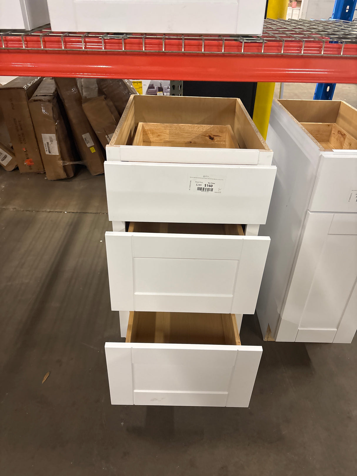Shaker Satin White Stock Assembled Drawer Base Kitchen Cabinet with Drawer Glides (18 in. x 34.5 in. x 24 in.)