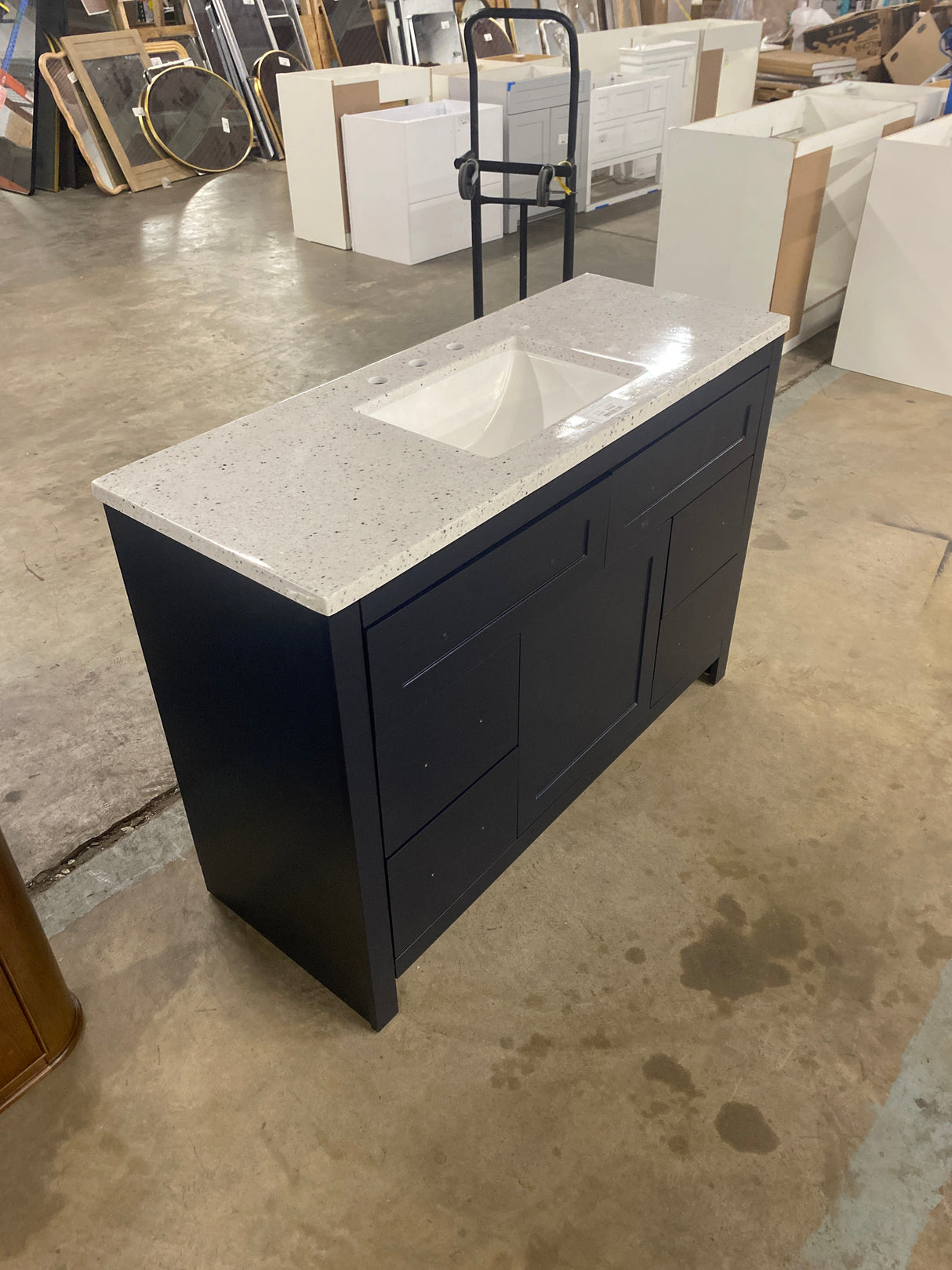 Clady 49 in. W x 19 in. D x 35 in. H Single Sink Bath Vanity in Deep Blue with Silver Ash Cultured Marble Top