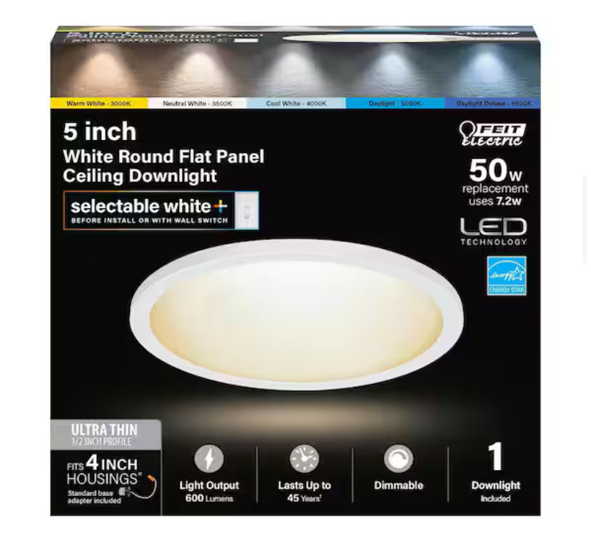 7.2-Watt Integrated LED Flush Mount 5 in. White Round Dimmable Flat Ceiling Panel with Color Change 5-CCT