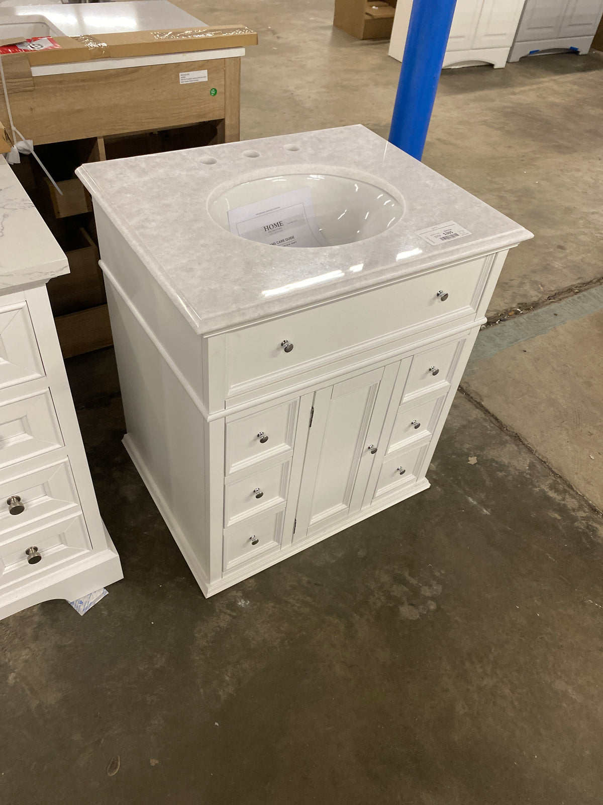 Hampton Harbor 28 in. W x 22 in. D Bath Vanity in White with Natural Marble Vanity Top in White