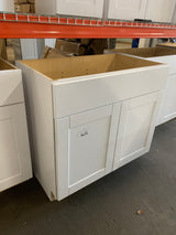 Shaker Assembled 36 x 34.5 x 21 in. Bathroom Vanity Base Cabinet in Satin White