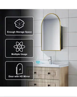 24 in. W x 36 in. H Arched Recessed/Surface Mount Medicine Cabinet with Mirror in Gold