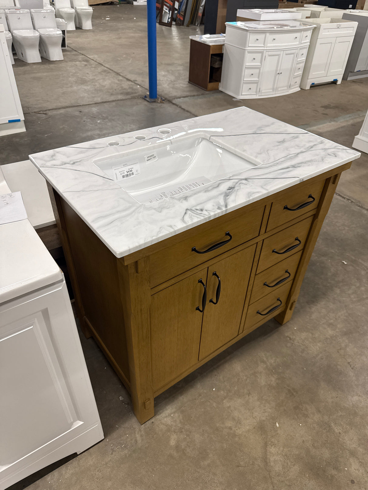 Bellington 36 in. W x 22 in. D x 34.5 in. H Bath Vanity in Almond Toffee with Epoxied White Engineered Stone Top