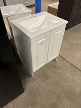 Everdean 25 in. W x 19 in. D x 34 in. H Single Sink Freestanding Bath Vanity in White with White Cultured Marble Top