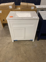 Clady 31 in. W x 19 in. D x 35 in. H Single Sink Freestanding Bath Vanity in White with Silver Ash Cultured Marble Top